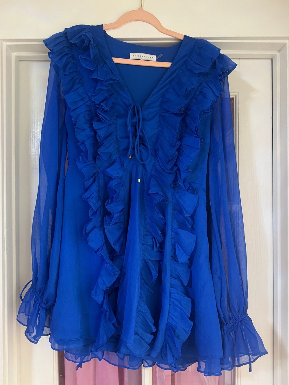 Endless Rose Blue Ruffled Long-Sleeve Women's 
Mini dress/ tunic top